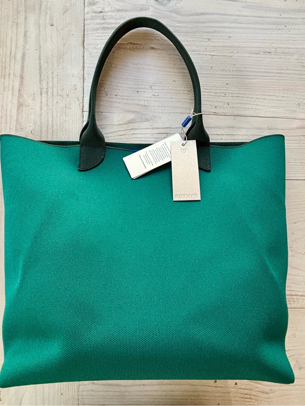 Rothy's Emerald Green Canvas Tote with Dark Green Handles